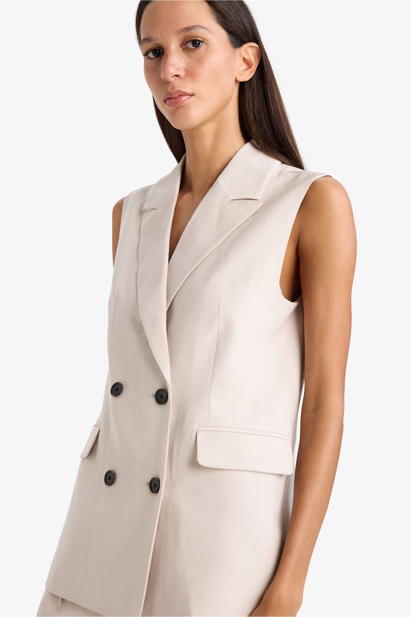 DeFacto Beige Woman Regular Fit Jacket Collar Viscose Vest Casual - Image 3